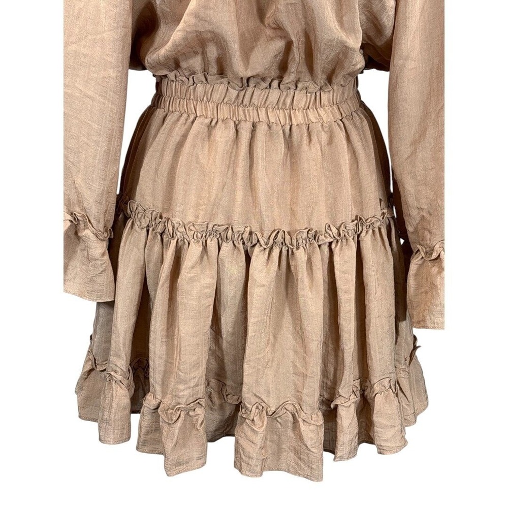 Mustard Seed Ruffle Trim Mini Dress Prairie Boho Long Sleeve Brown M NWT - Picture 7 of 10
